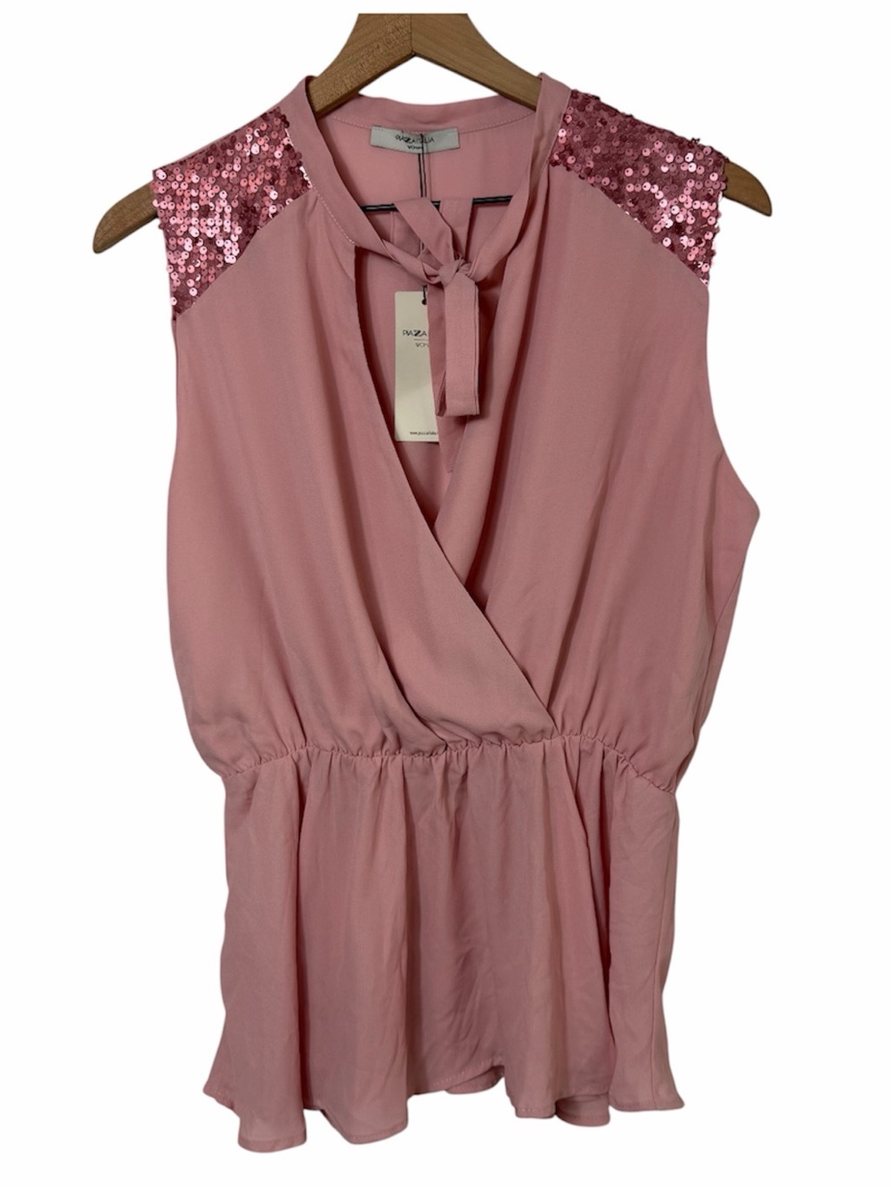 Piazza Italia Pink Sequin Peplum Blouse Size Large NWT